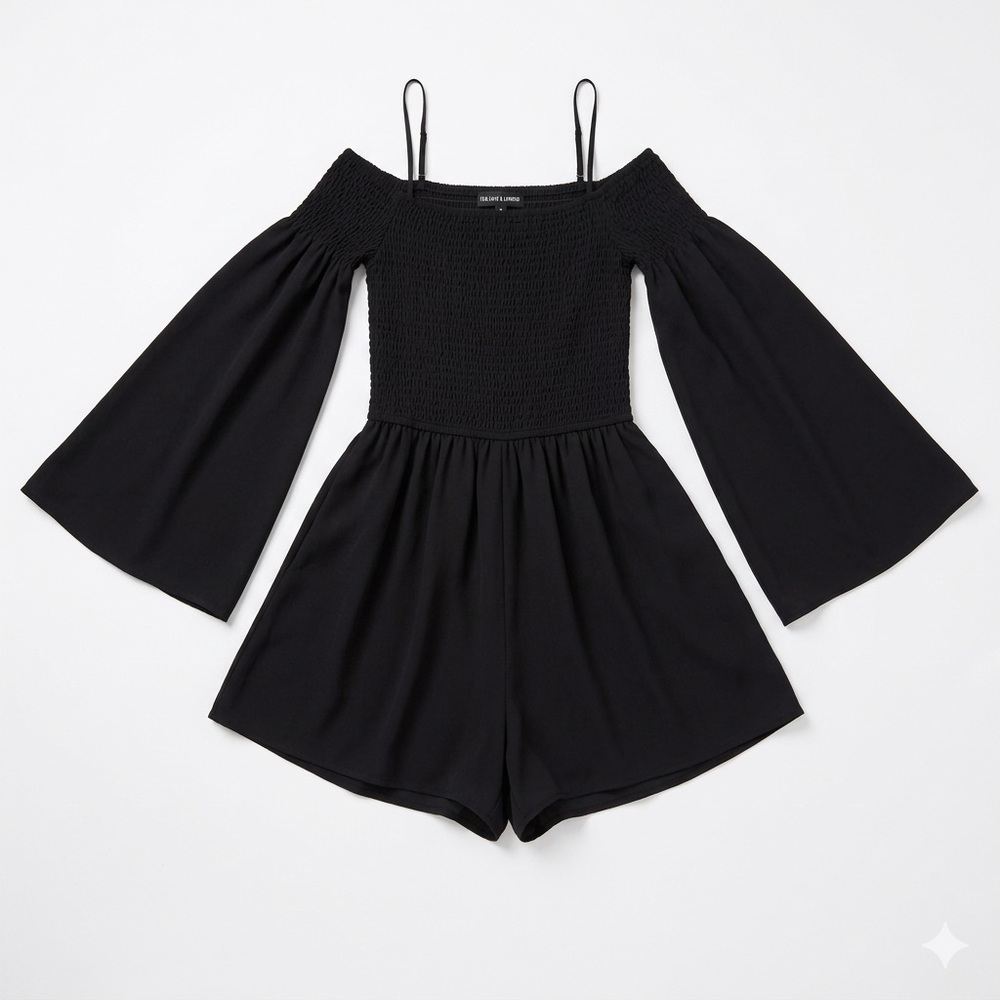 The Fifth Label black romper off-shoulder smocked bodice playsuit nightlife